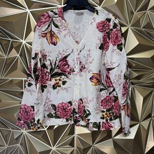 Hot Cotton Floral Blouse - Pink and White